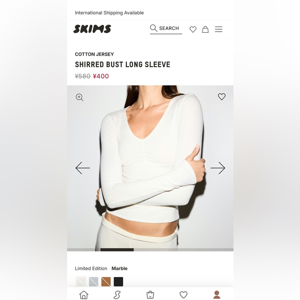 SKIMS shirred bust long sleeve top